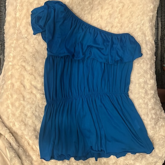 Blue One Shoulder Top w/braided belt size S - Picture 5 of 5